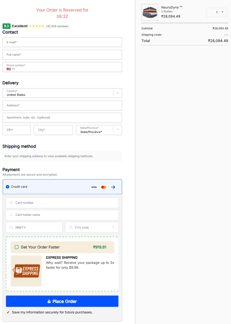 NeuroDyne order page